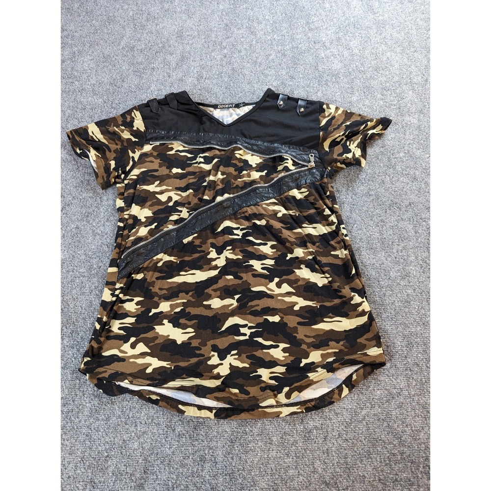 Docefit Women's Shirt Top Size  Large Brown Camo Print Embellished Zip